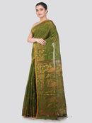 Pinkloom Green Handloom Cotton bleand Saree