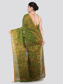 Pinkloom Green Handloom Cotton bleand Saree