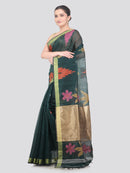 Pinkloom Green Handloom Cotton bleand Saree