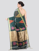 Pinkloom Green Handloom Cotton bleand Saree