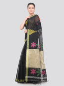 Pinkloom Black Handloom Cotton bleand Saree