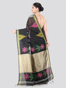 Pinkloom Black Handloom Cotton bleand Saree
