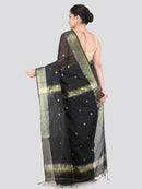 Pinkloom Black Handloom Cotton bleand Saree