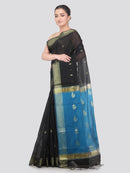 Pinkloom Black Handloom Cotton bleand Saree