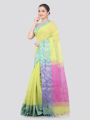 Pinkloom Green Handloom Cotton bleand Saree