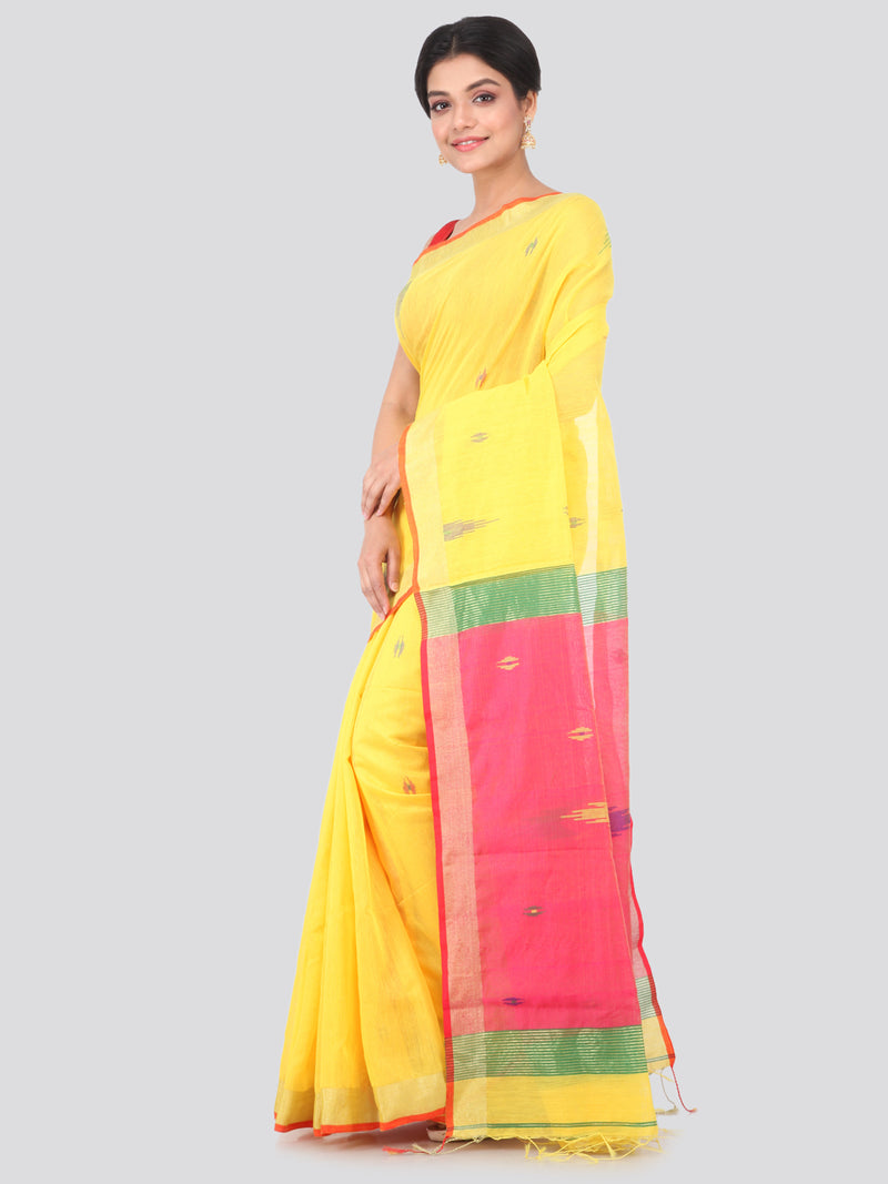 PinkLoom Women's Cotton Silk Saree with Blouse Piece (DP-HSLK5-006_Yellow)