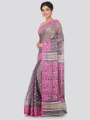 PinkLoom Women's soft Dhakai Jamdani Cotton Saree (Grey)