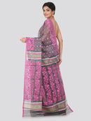PinkLoom Women's soft Dhakai Jamdani Cotton Saree (Grey)