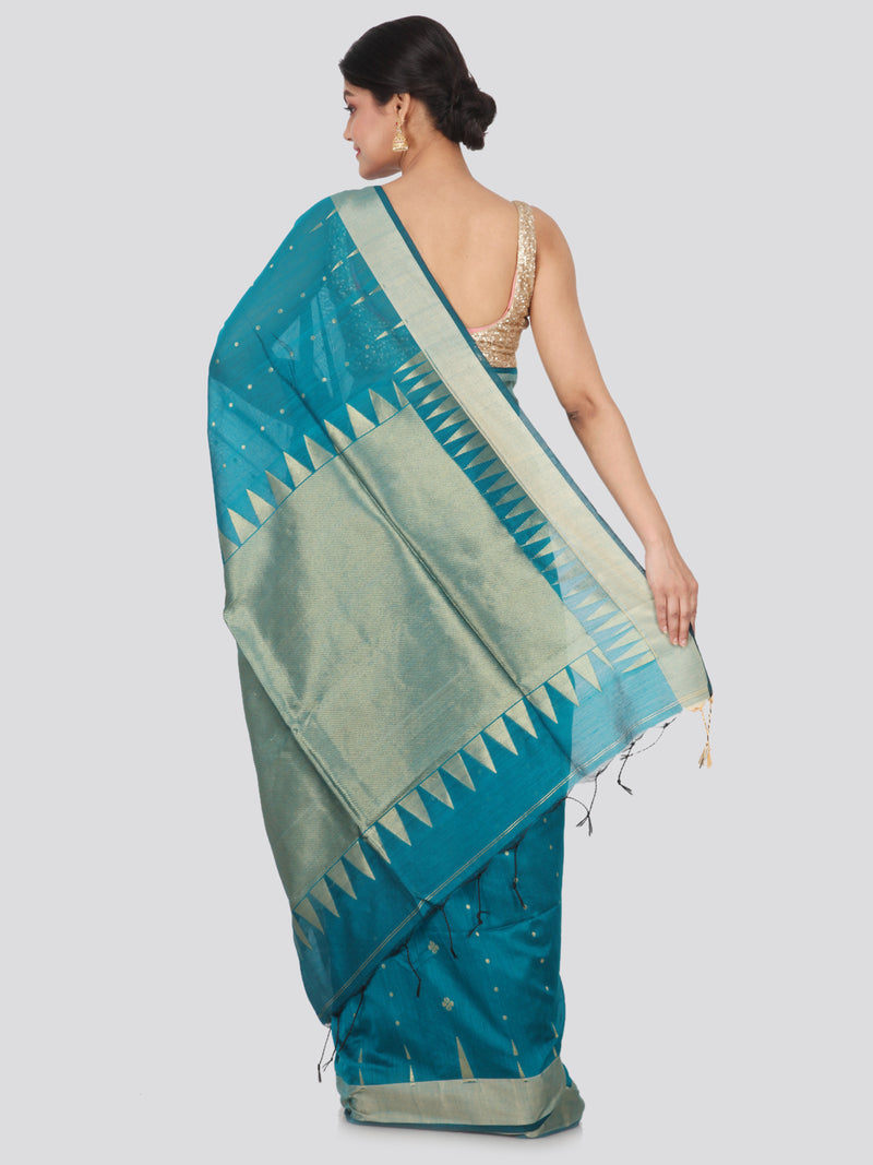PinkLoom Women's Cotton Silk Saree With Blouse Piece (GB362_Blue)