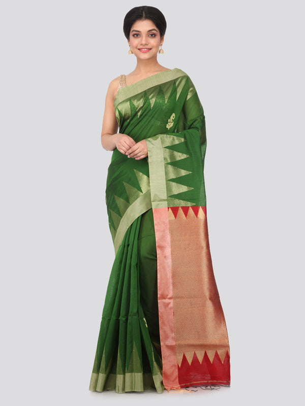 PinkLoom Women's Cotton Silk Saree With Blouse Piece (GB379_Green)
