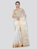 PinkLoom Women's Cotton Silk Saree (GHCA6_White)