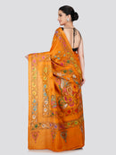 PinkLoom Women's Yellow Embroidered Kantha Work Silk Saree