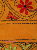 PinkLoom Women's Yellow Embroidered Kantha Work Silk Saree