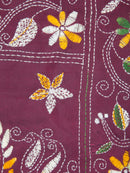 PinkLoom Women's Maroon Embroidered Kantha Work Silk Saree