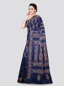 PinkLoom Women's Blue Embroidered Kantha Work Silk Saree