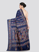 PinkLoom Women's Blue Embroidered Kantha Work Silk Saree