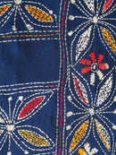 PinkLoom Women's Blue Embroidered Kantha Work Silk Saree