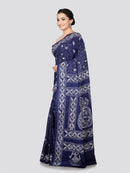 PinkLoom Women's Blue Embroidered Kantha Work Silk Saree