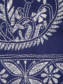 PinkLoom Women's Blue Embroidered Kantha Work Silk Saree