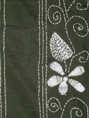 PinkLoom Women's Green Embroidered Kantha Work Silk Saree