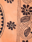 PinkLoom Women's Peach Embroidered Kantha Work Silk Saree