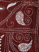 PinkLoom Women's Maroon Embroidered Kantha Work Silk Saree