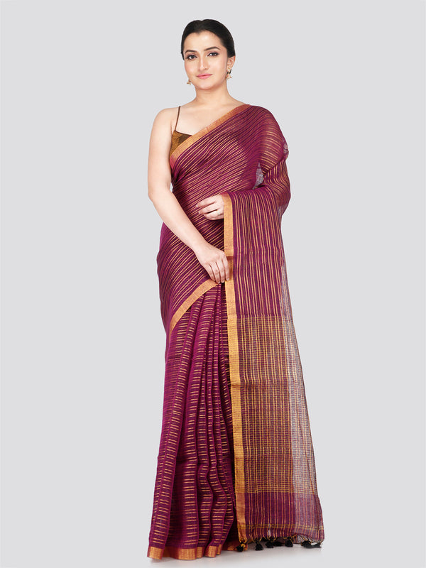 PinkLoom Women's Purple Linen Saree