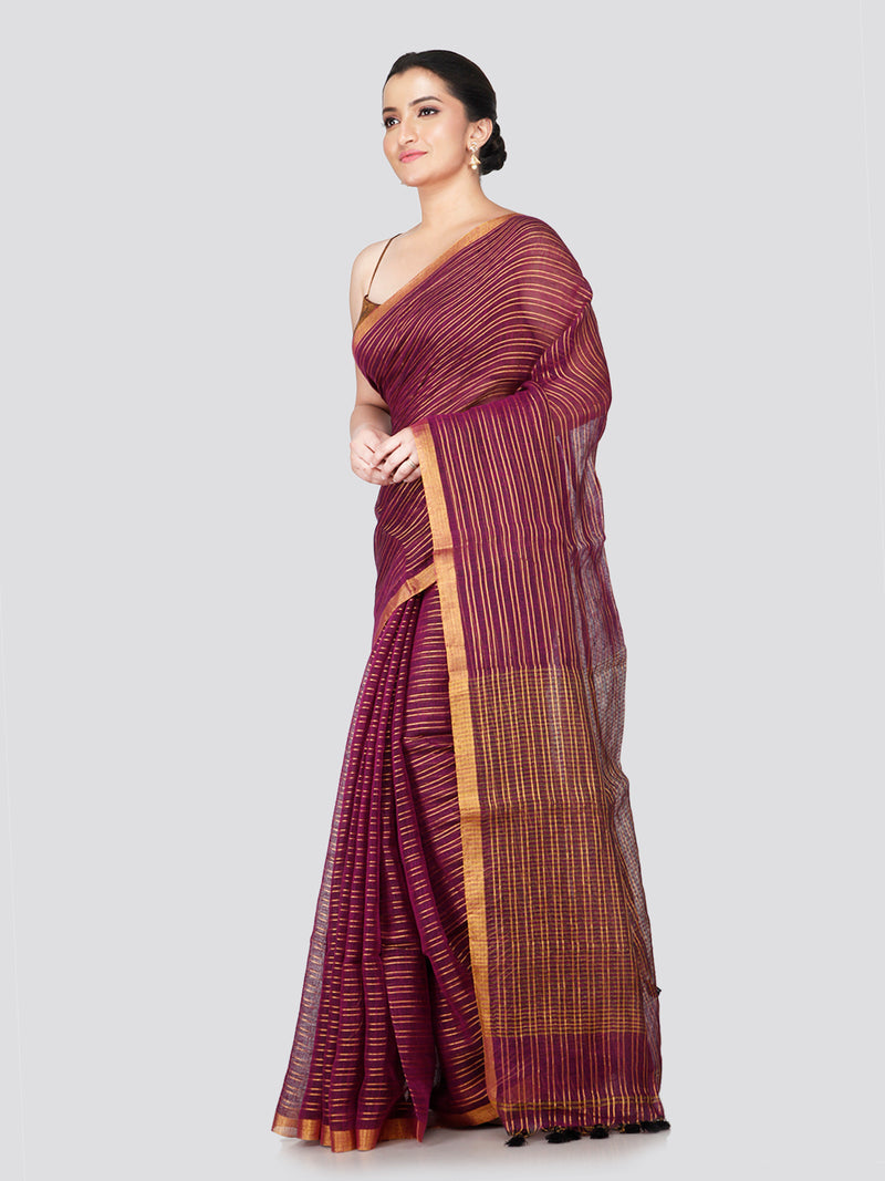 PinkLoom Women's Purple Linen Saree