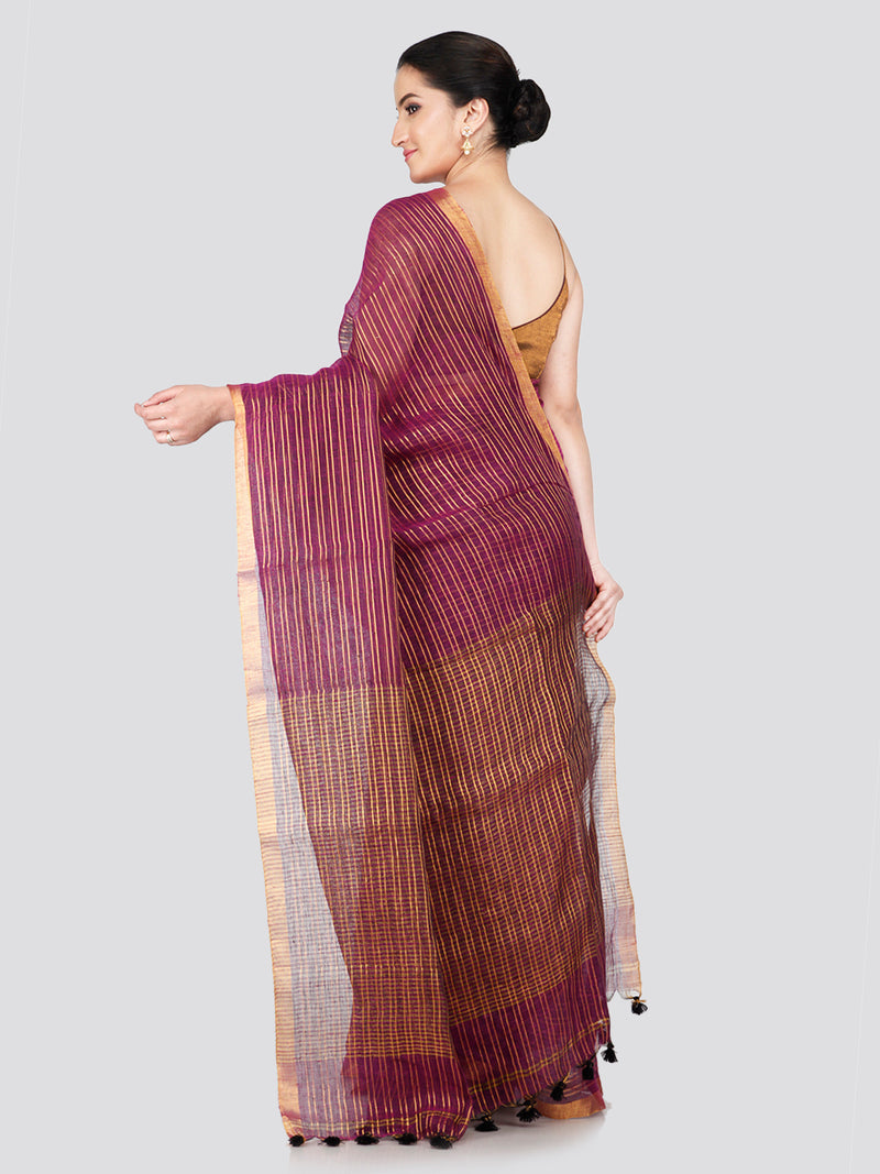 PinkLoom Women's Purple Linen Saree