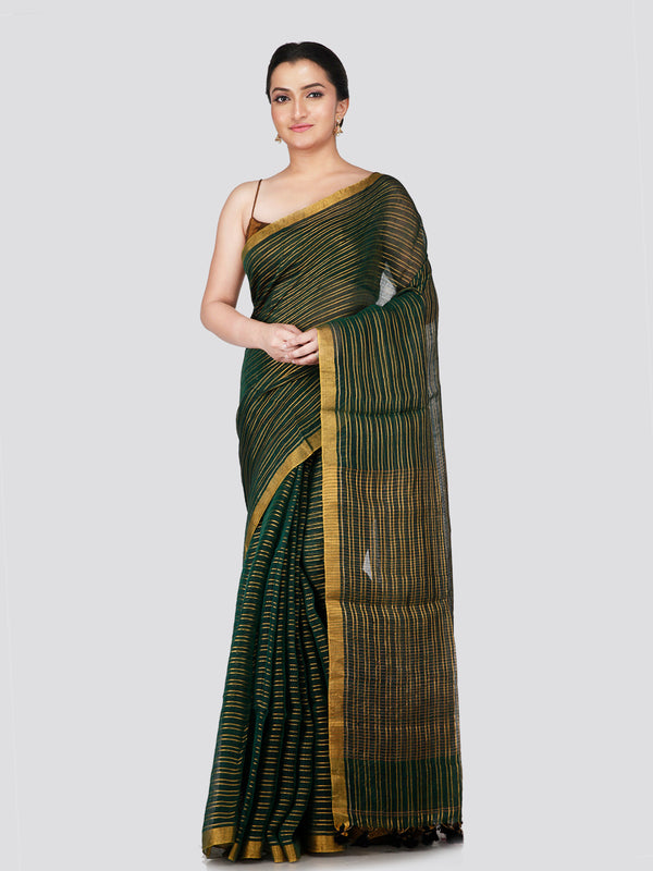 PinkLoom Women's Green Linen Saree