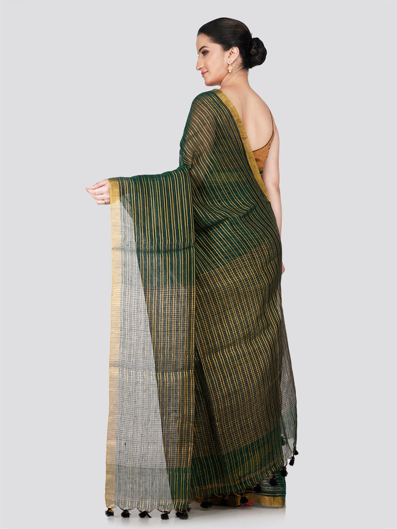 PinkLoom Women's Green Linen Saree