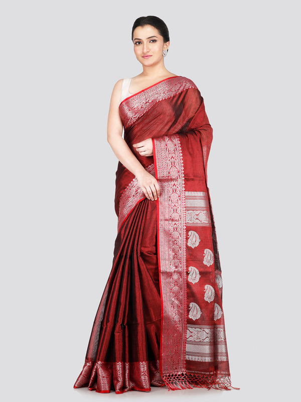 PinkLoom Women's Maroon Silk Kanjeevaram Saree