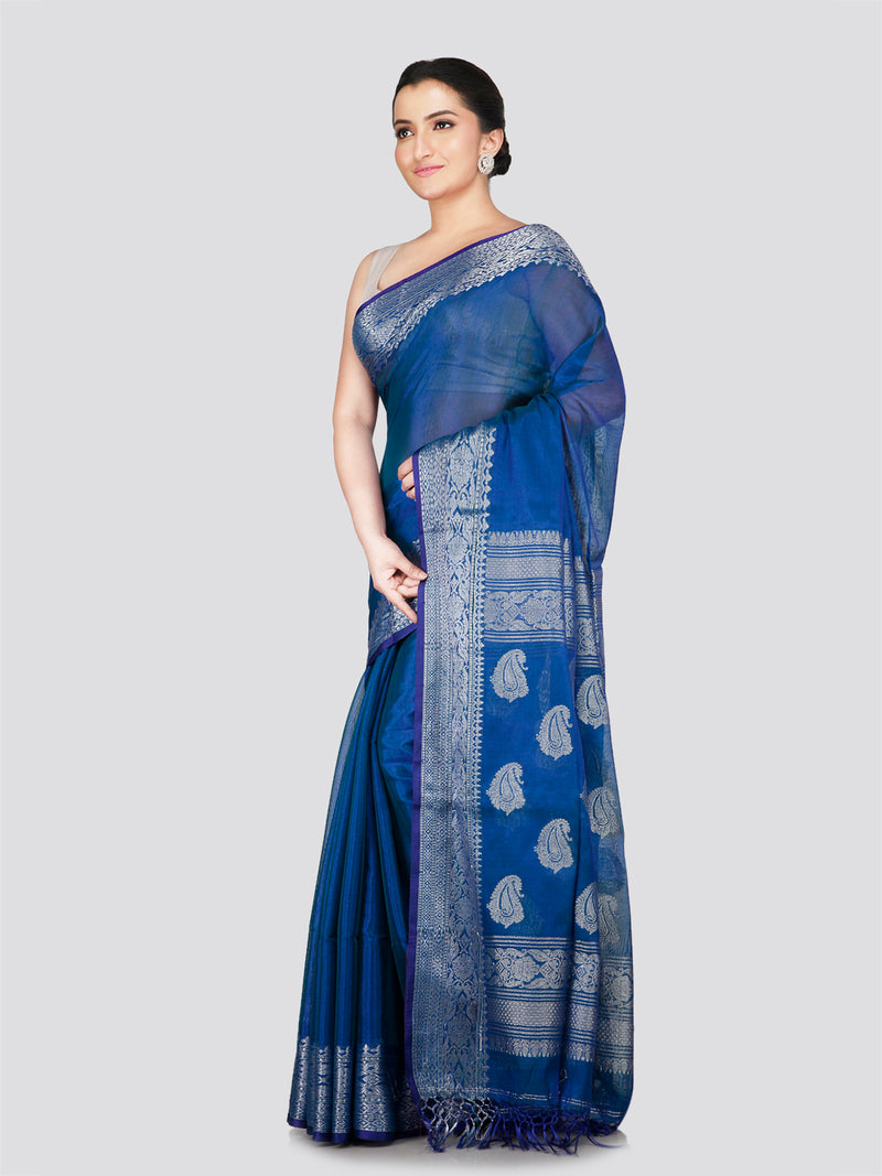 PinkLoom Women's Blue Silk Kanjeevaram Saree