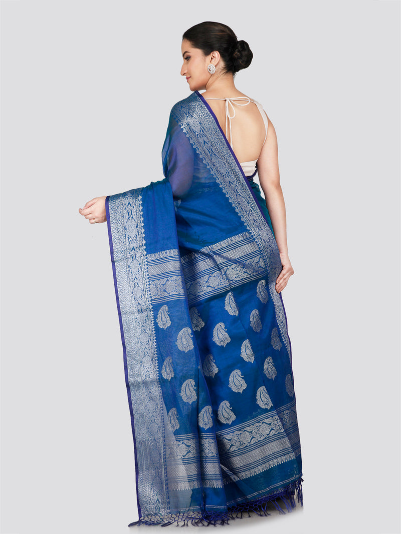 PinkLoom Women's Blue Silk Kanjeevaram Saree