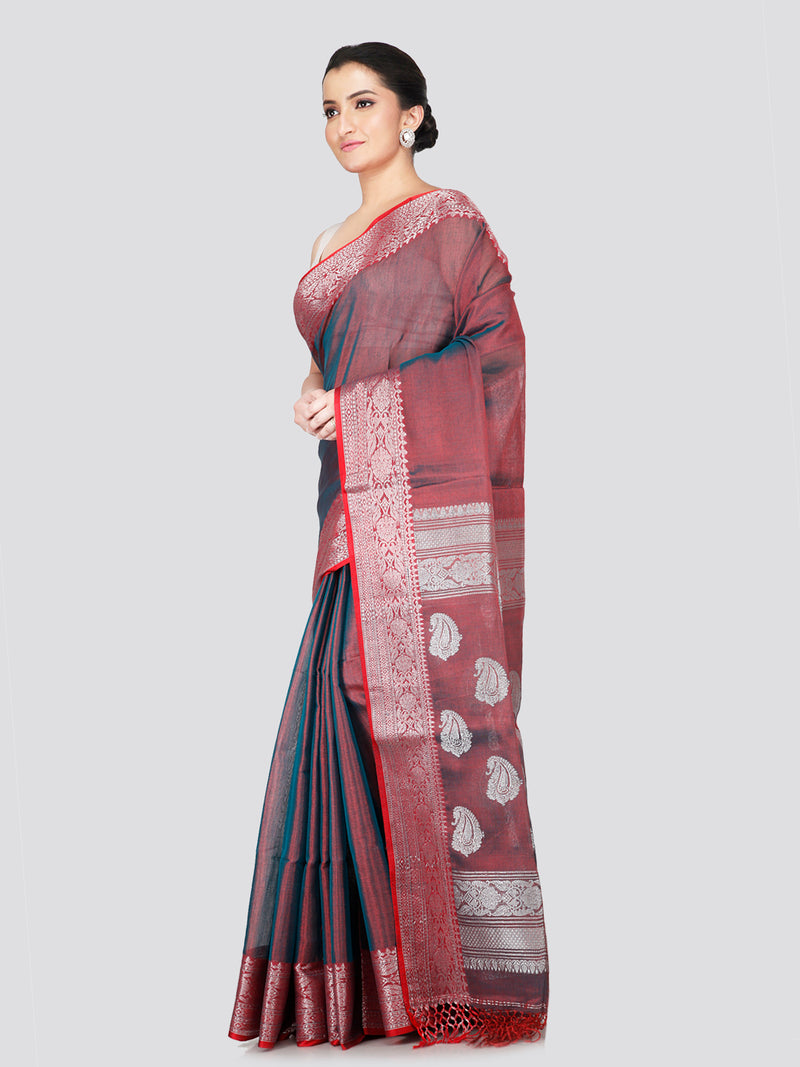 PinkLoom Women's Maroon Silk Kanjeevaram Saree