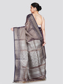 PinkLoom Women's Brown Silk Kanjeevaram Saree