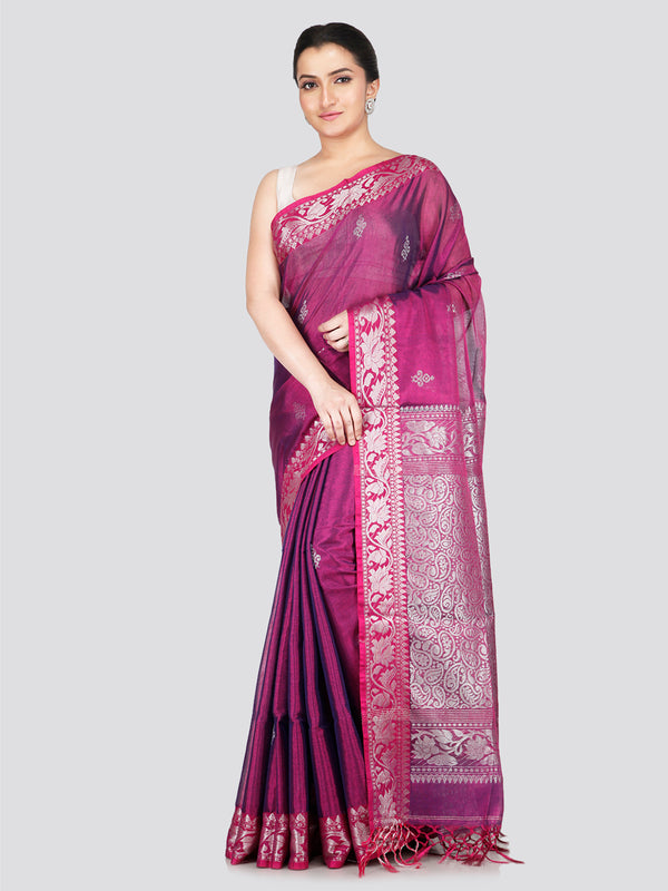 PinkLoom Women's Magenta Silk Kanjeevaram Saree