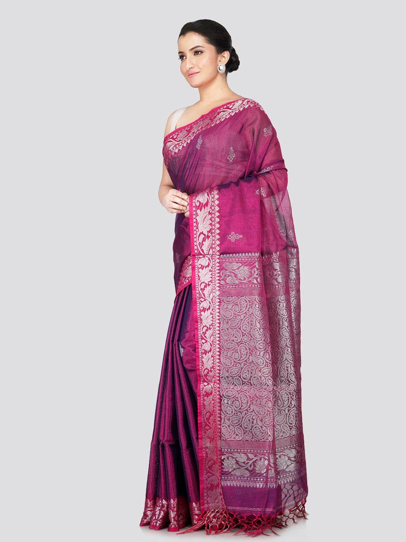 PinkLoom Women's Magenta Silk Kanjeevaram Saree