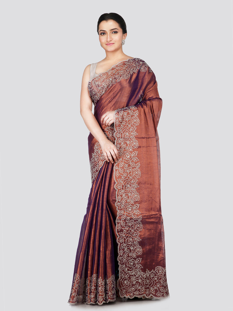 PinkLoom Women's Brown Silk Saree