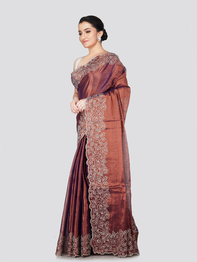 PinkLoom Women's Brown Silk Saree