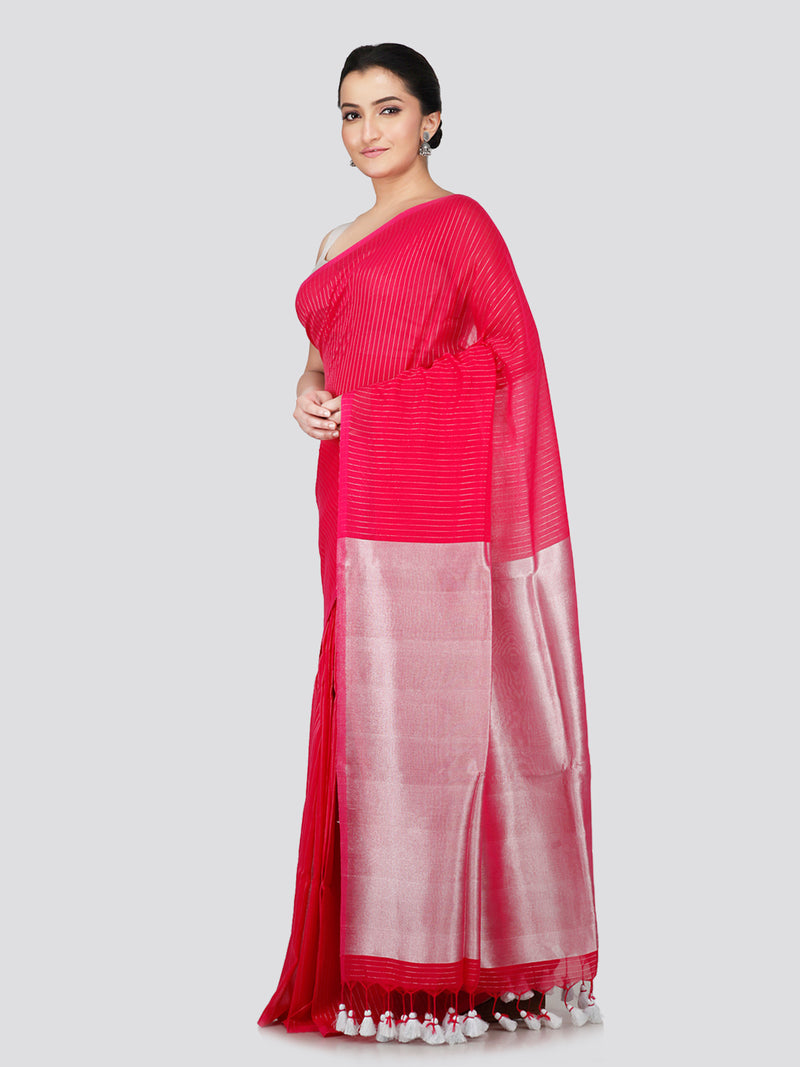 PinkLoom Women's Pink Cotton Saree