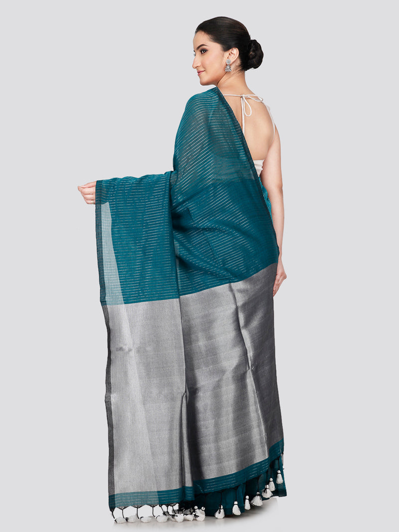 PinkLoom Women's Turquoise Blue Cotton Saree