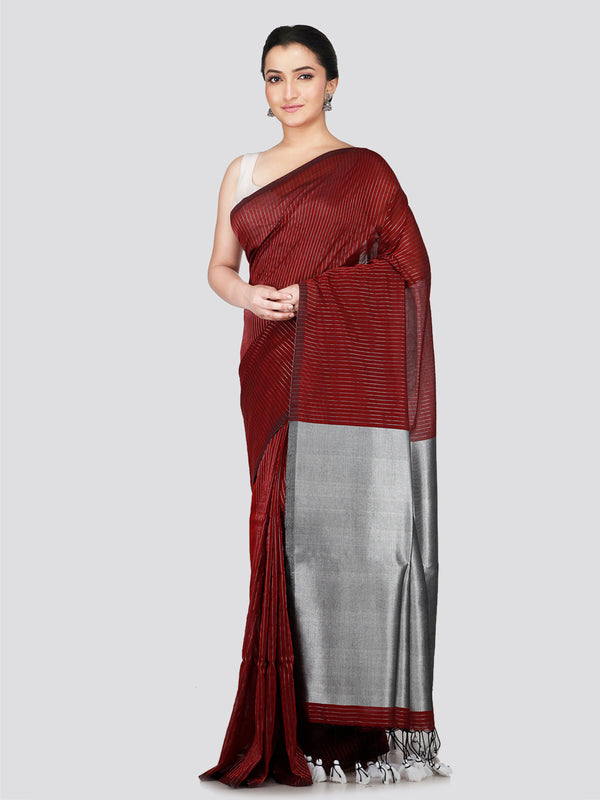 PinkLoom Women's Maroon Cotton Saree