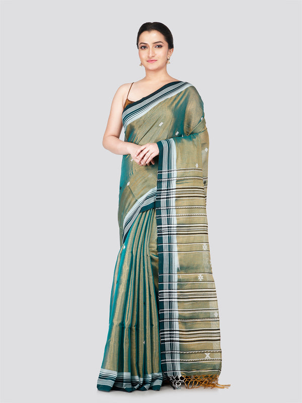 PinkLoom Women's Green Cotton Silk Saree