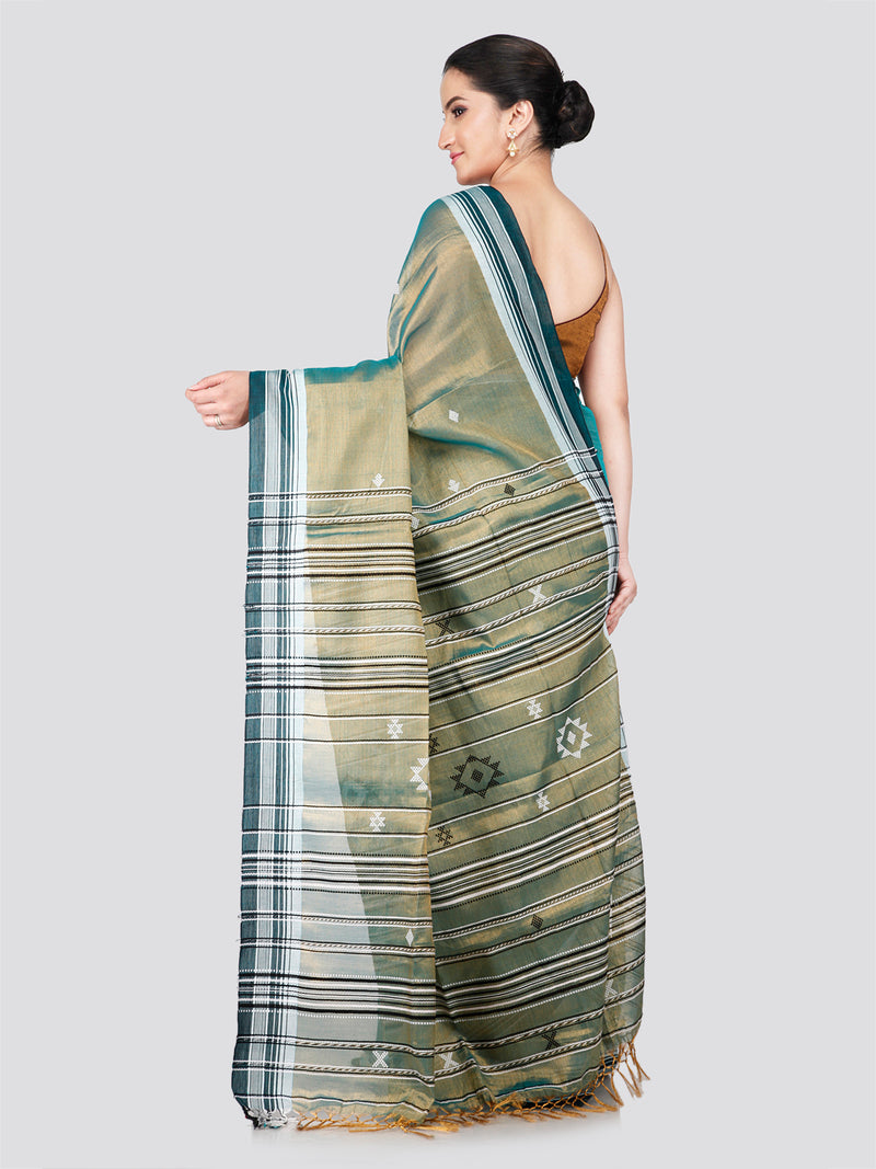 PinkLoom Women's Green Cotton Silk Saree