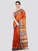 PinkLoom Women's Orange Cotton Silk Saree
