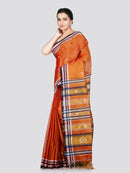 PinkLoom Women's Orange Cotton Silk Saree