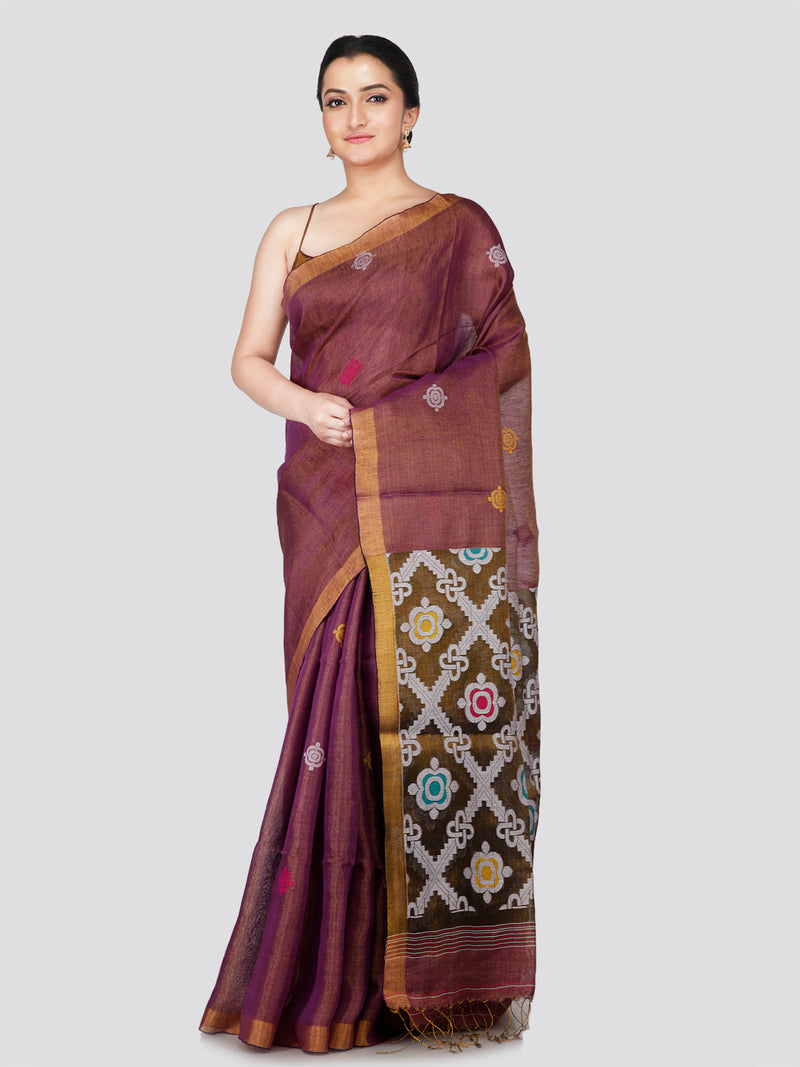 PinkLoom Women's Purple Tissue Linen Saree