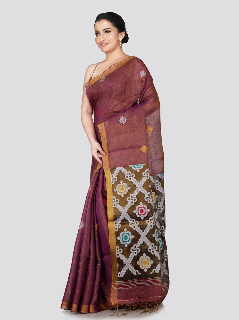 PinkLoom Women's Purple Tissue Linen Saree