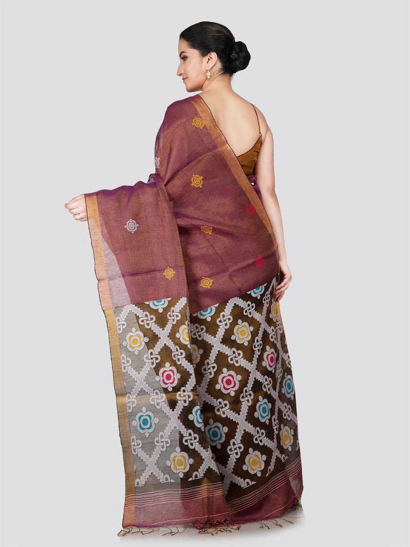 PinkLoom Women's Purple Tissue Linen Saree